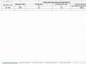 File Excel tính toán hệ thống điện nhẹ: Dung lượng ổ cứng Camera và thời gian lưu điện UPS