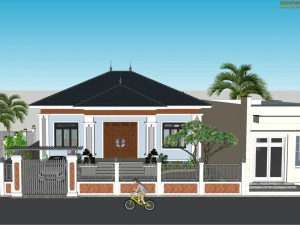 Bản vẽ (autocad + sketchup) nhà 1 tầng mái Nhật 10x12m