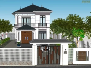 Bản vẽ autocad và sketchup Biệt thự nhà vườn 2 tầng mái Nhật 8x12.5m